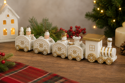 THD739 Golden & White Wooden Christmas Train