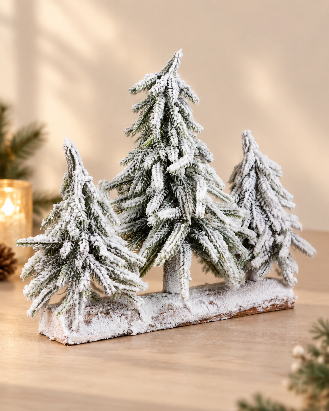 THD751 Snow Covered Pine Tree Forest Table Top Christmas Decoration