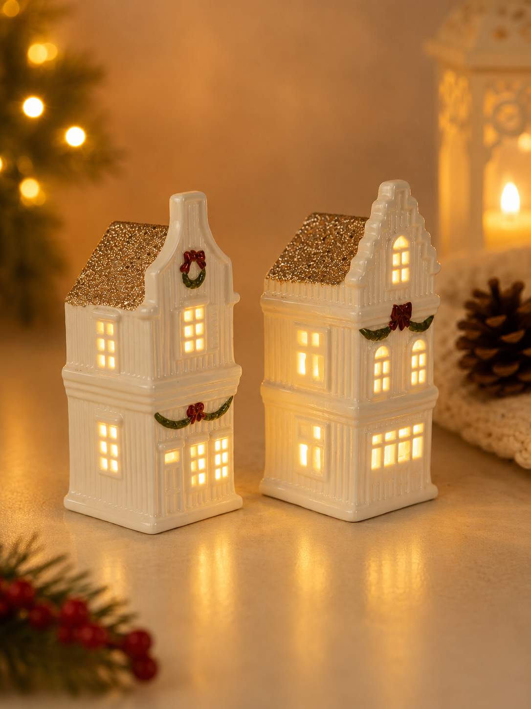 THD765 White Christmas Cottage Figurines