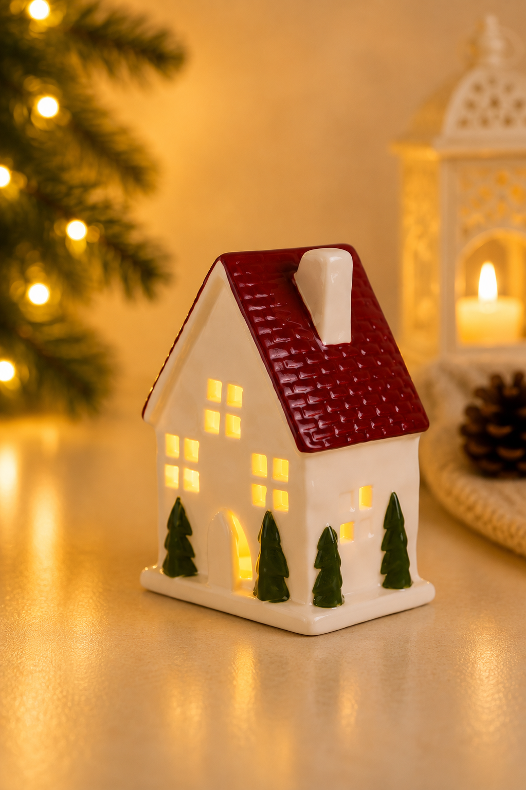 THD769 Red Roof Christmas Cottage – Light-Up House