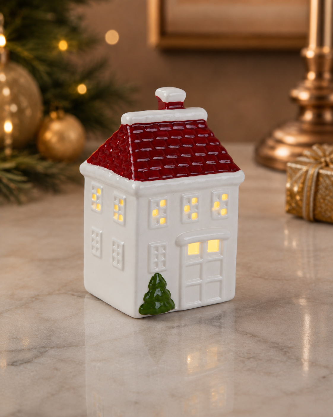 THD791 Glowing Ceramic Christmas Cottage Lantern