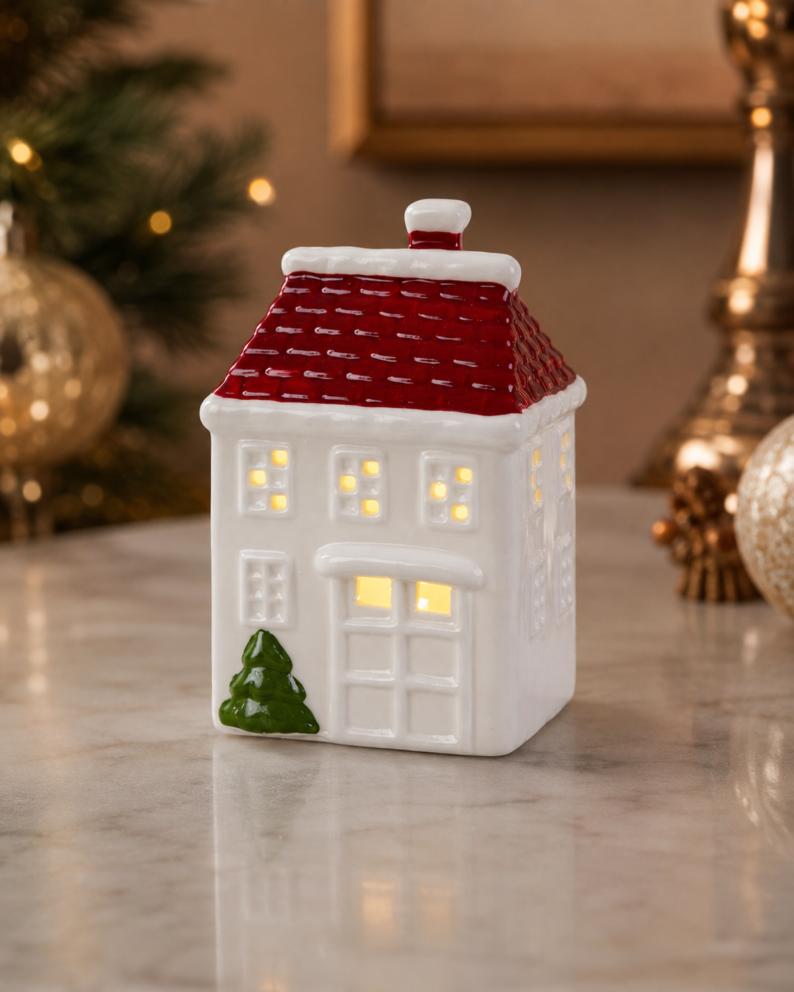THD791 Glowing Ceramic Christmas Cottage Lantern