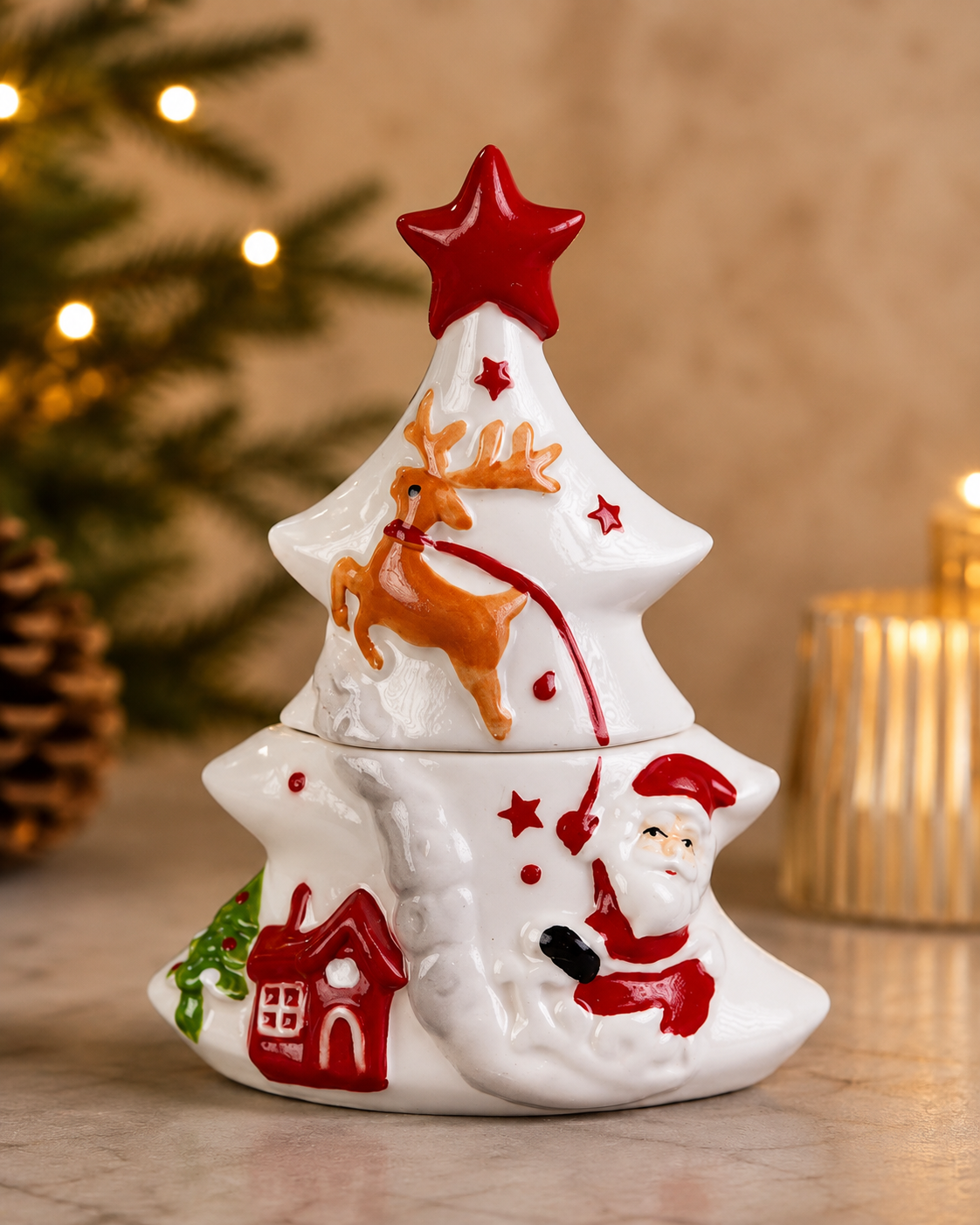 THD873 COZY SANTA AND REINDEER HOLIDAY CANISTER