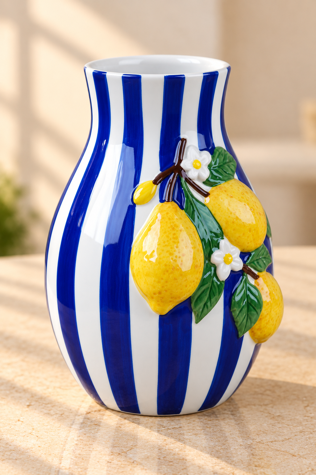 TT-180 Lemon Striped Ceramic Vase / Planter