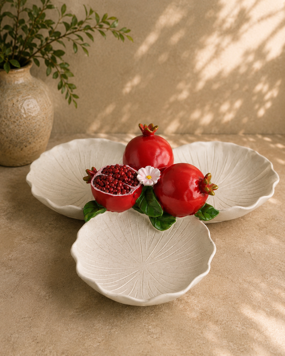 TT110 Pomegranate 3-Section Decorative Serving Platter & Multipurpose Holder