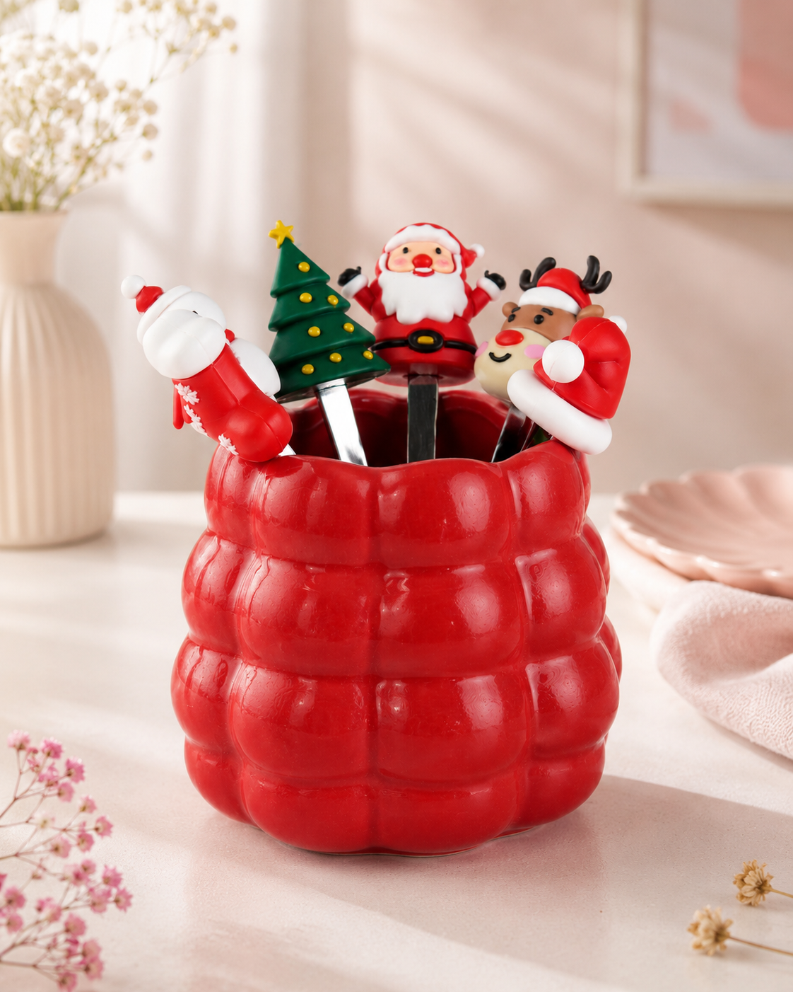 TT242 Christmas Forks with Red Bubble Vase Holder
