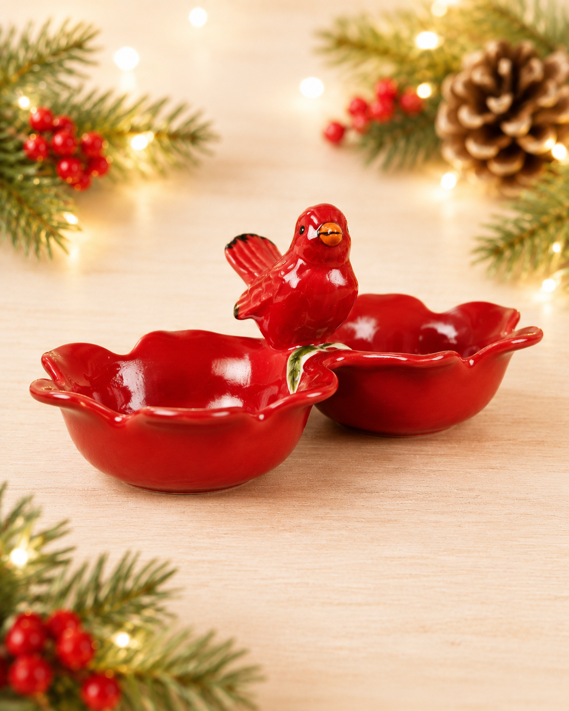 TT75 Red Ceramic 2-Section Bird Bowl