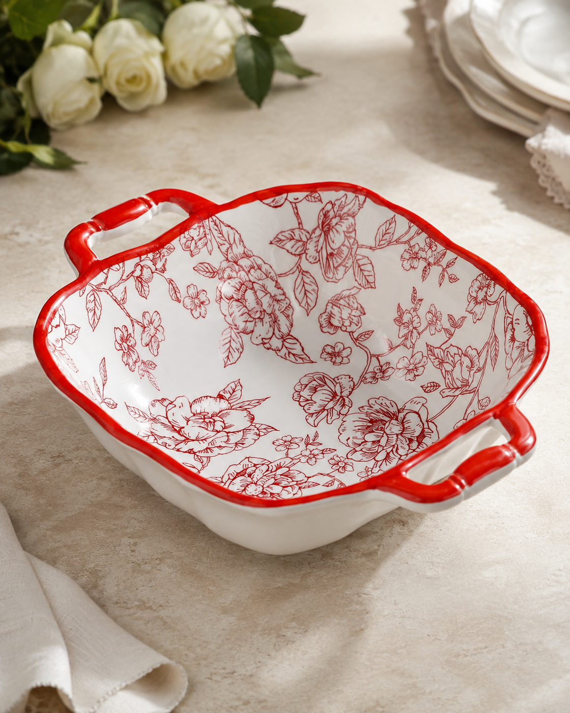 DD-169 Ruby Bloom Floral Ceramic Serving Dish