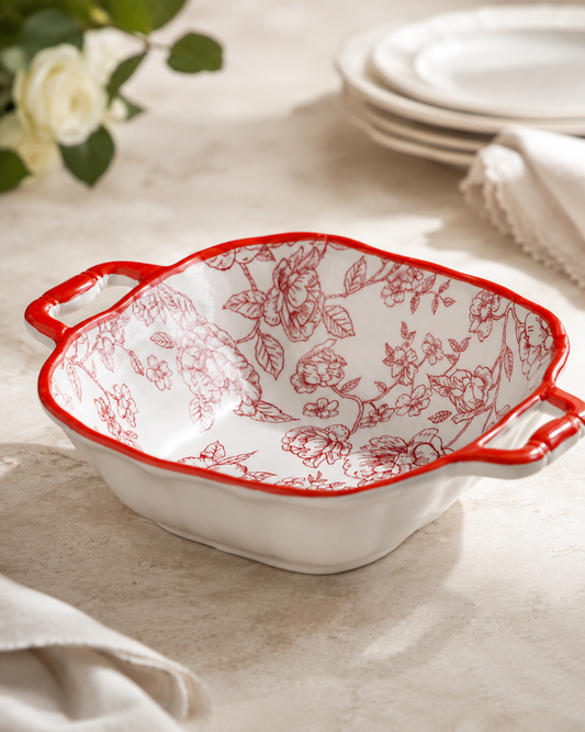 DD-169 Ruby Bloom Floral Ceramic Serving Dish