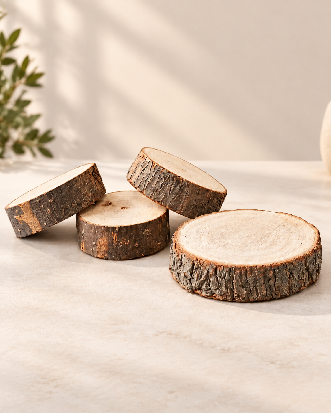 THD818 2.5" Natural Wooden Log Slice Set for Rustic Décor & Christmas Styling