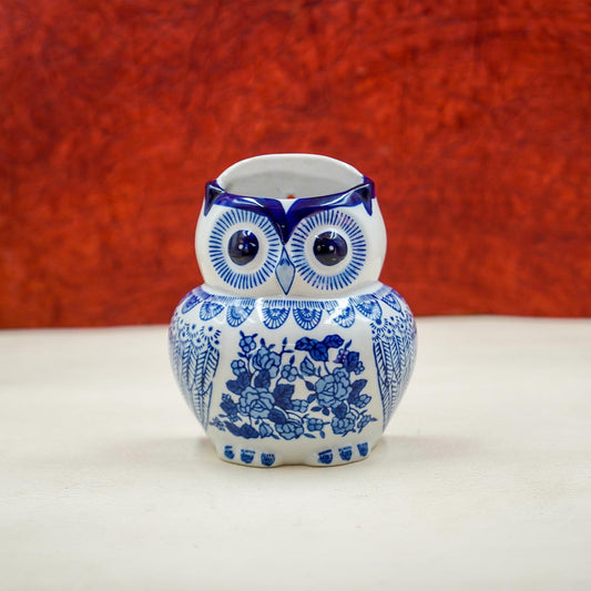 THD065 Blue & White Ceramic Owl Wall Hanging