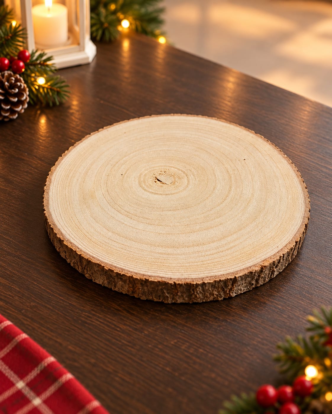 THD817 7.5" Natural Wooden Log Slice Table Top Décor & Rustic Serving Platter