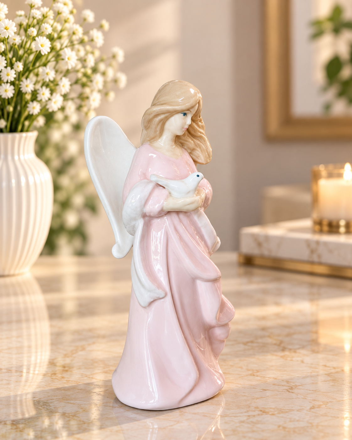 THD100 ANGEL WITH DOVE FIGURINE