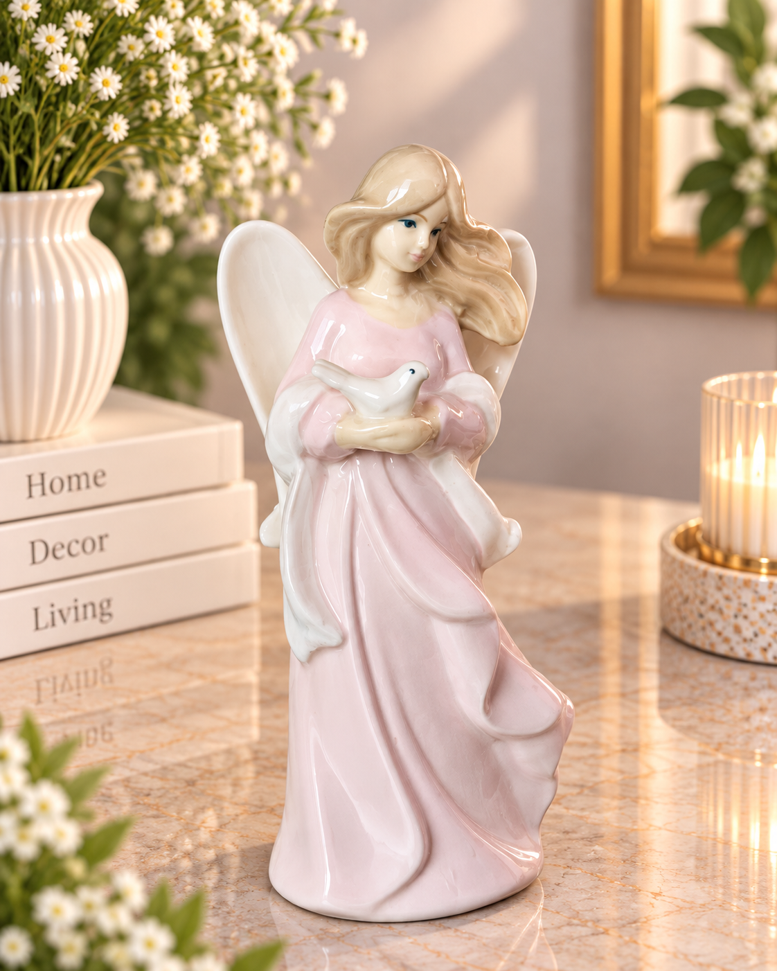 THD100 ANGEL WITH DOVE FIGURINE