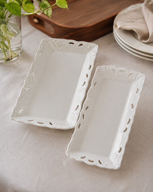 TT -081 Large White Ceramic Serving Tray