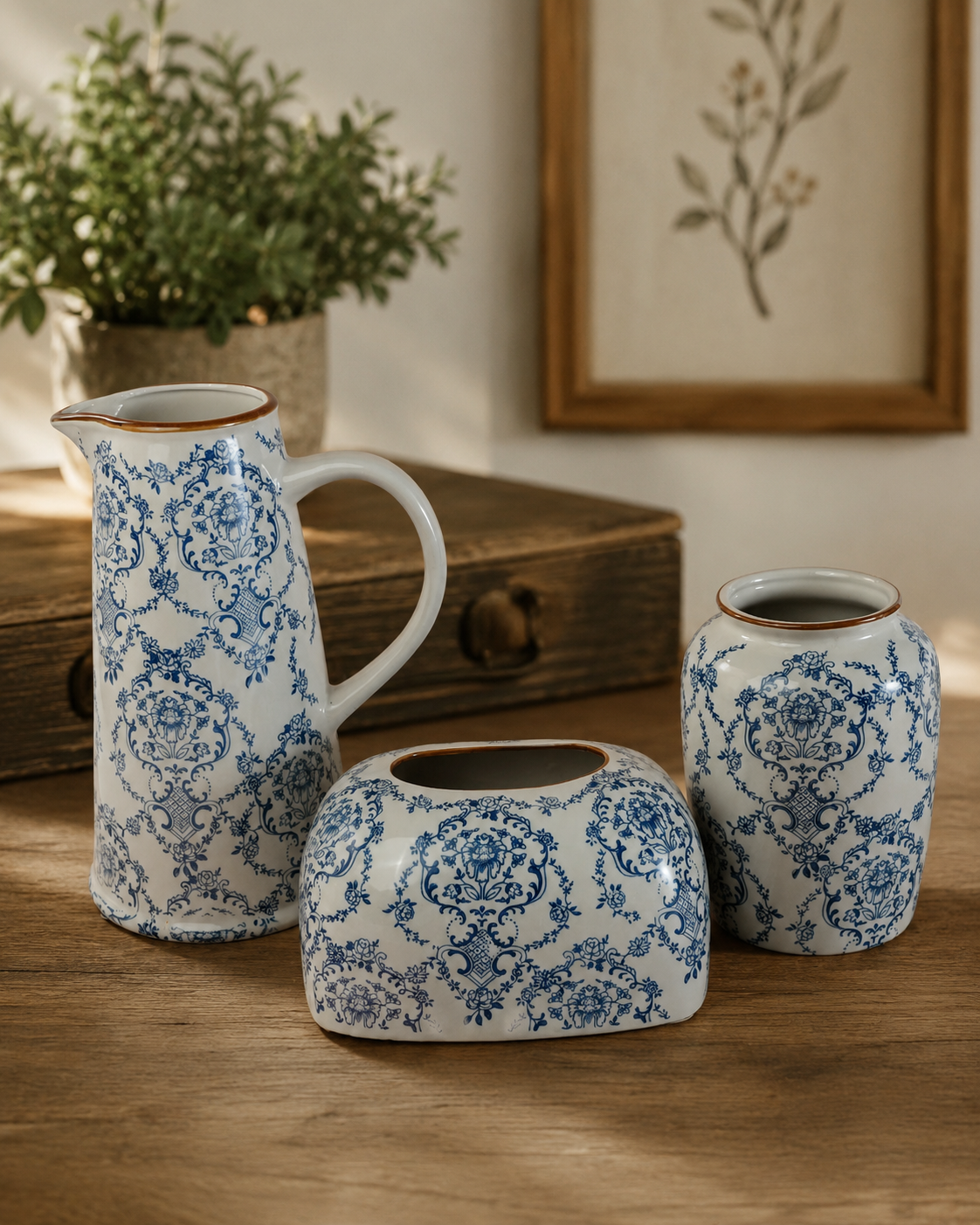 TT-282 Blue & White Ceramic Flower Vase