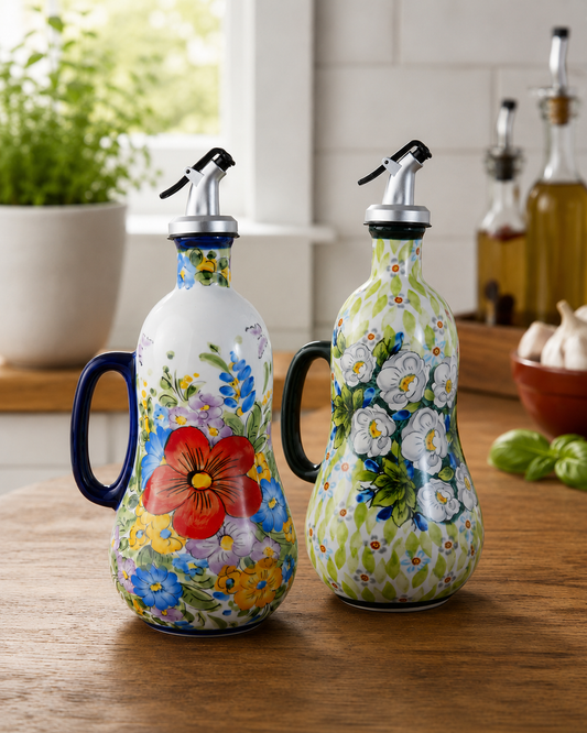 TT-224 Hand-Painted Ceramic Oil Dispenser Bottle with Handle