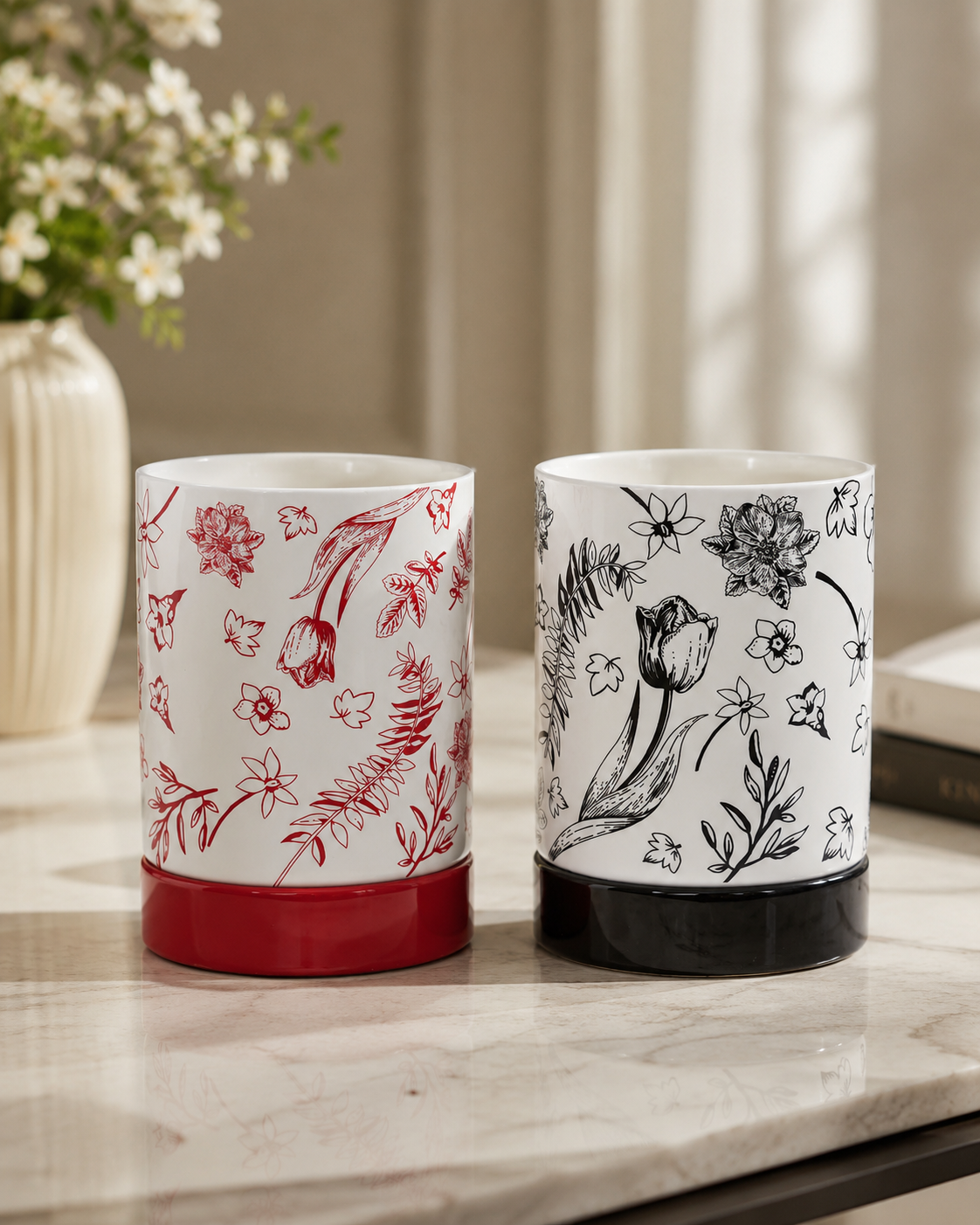 DD-103 Floral Ceramic Utensil Crock with Drainage Holes