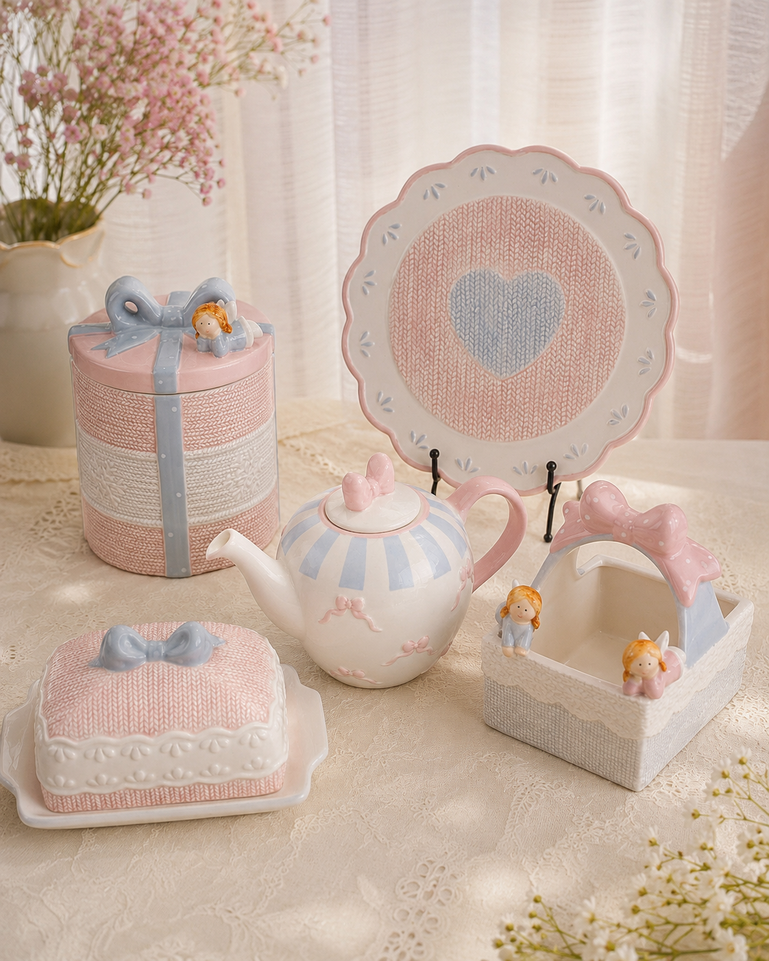 TT-302 Cute Ceramic Bow Teapot with Lid