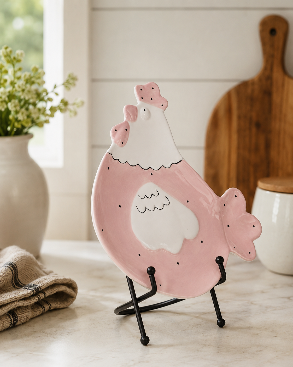 TT - 218 Pink Ceramic Hen Decorative Serving Platter