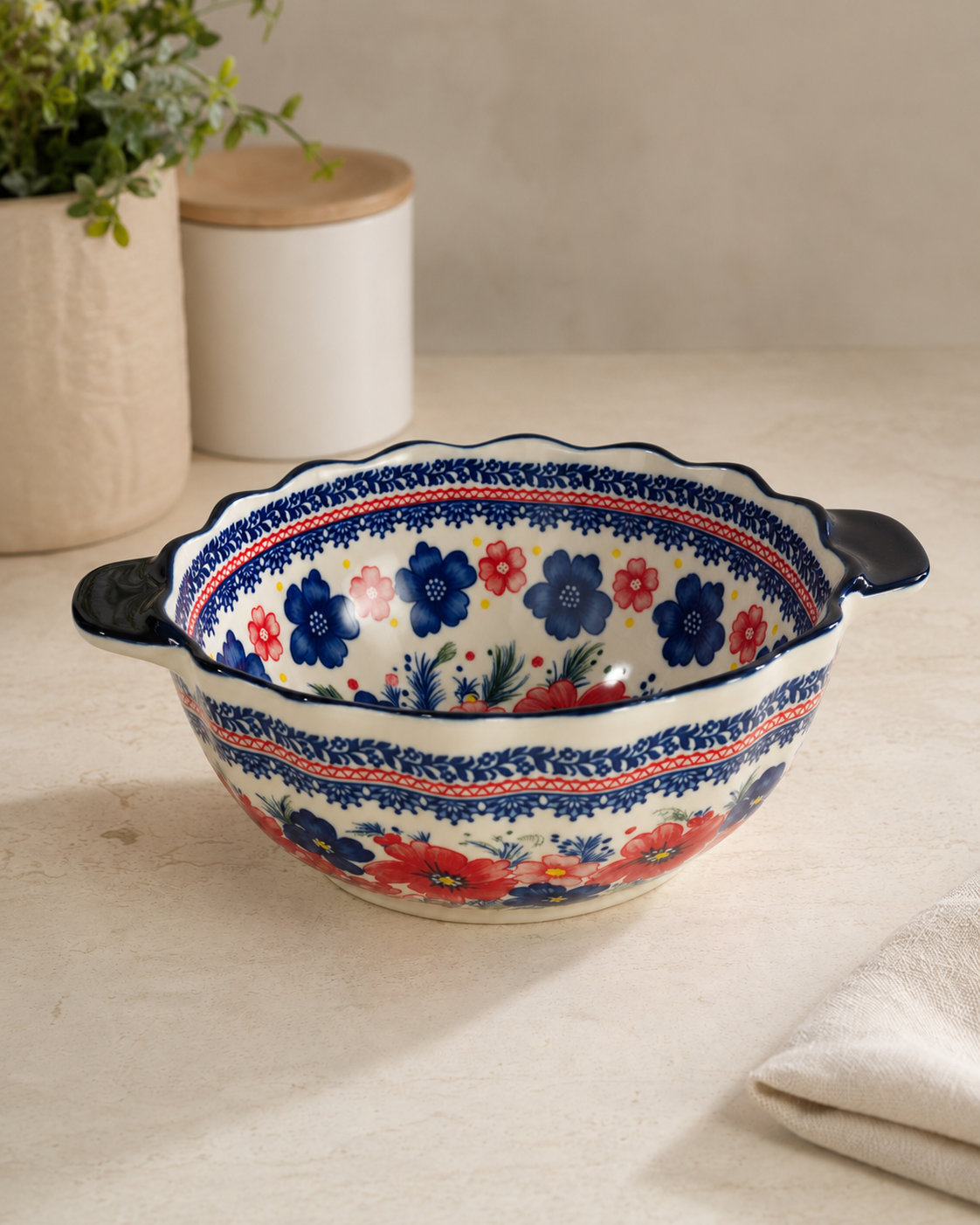 DD-99 Ceramic Floral Serving Bowl with Handles