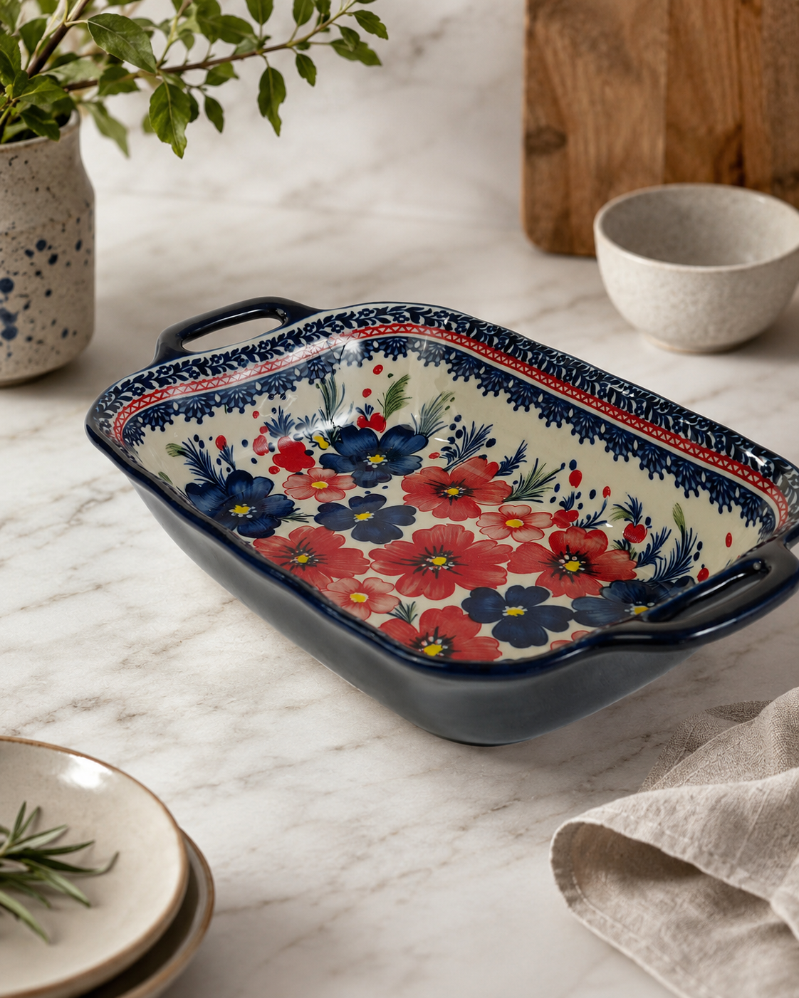 DD-97 Ceramic Floral Baking & Serving Dish with Handles