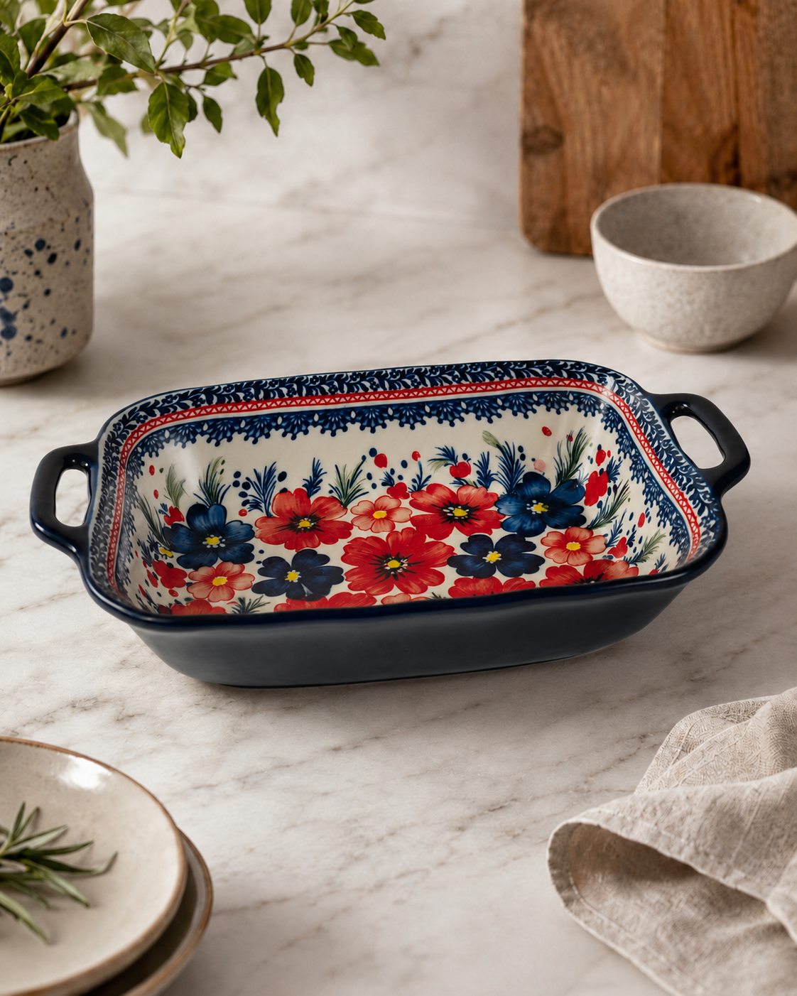 DD-97 Ceramic Floral Baking & Serving Dish with Handles