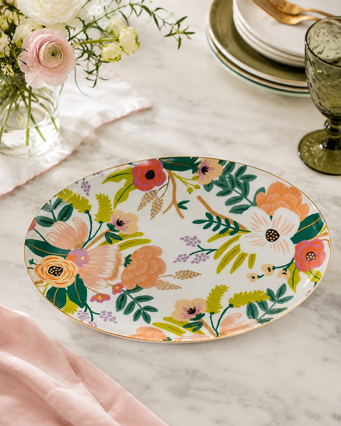 TT-289 Large Ceramic Floral Serving Platter