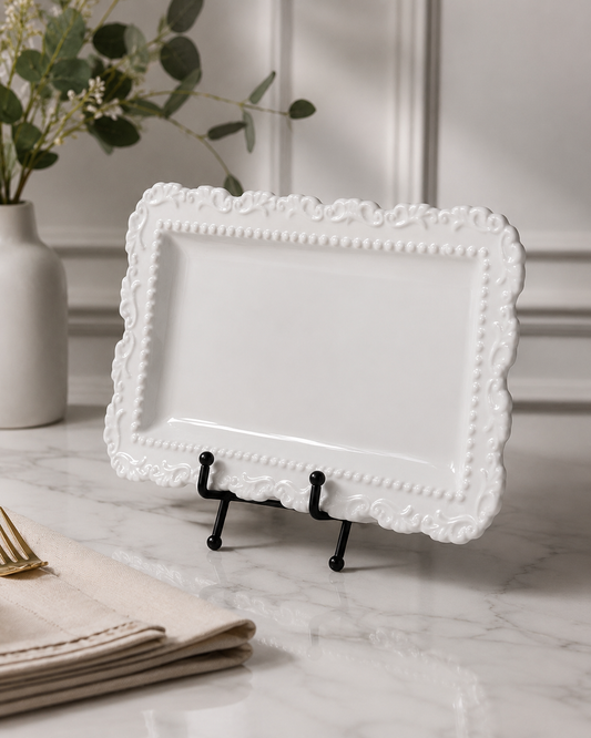 TT -084 Elegant White Ceramic Rectangular Serving Platter