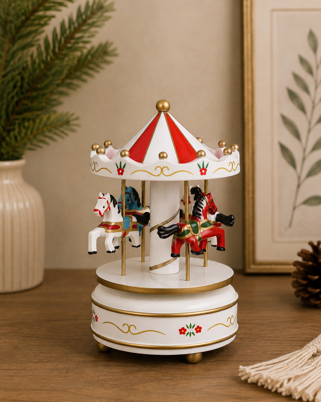 THD647 Musical Christmas Carousel with Horses – 5 Colour Variants