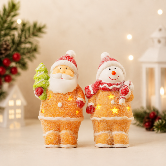 THD291 Christmas Santa & Snowman Light Up Figurine