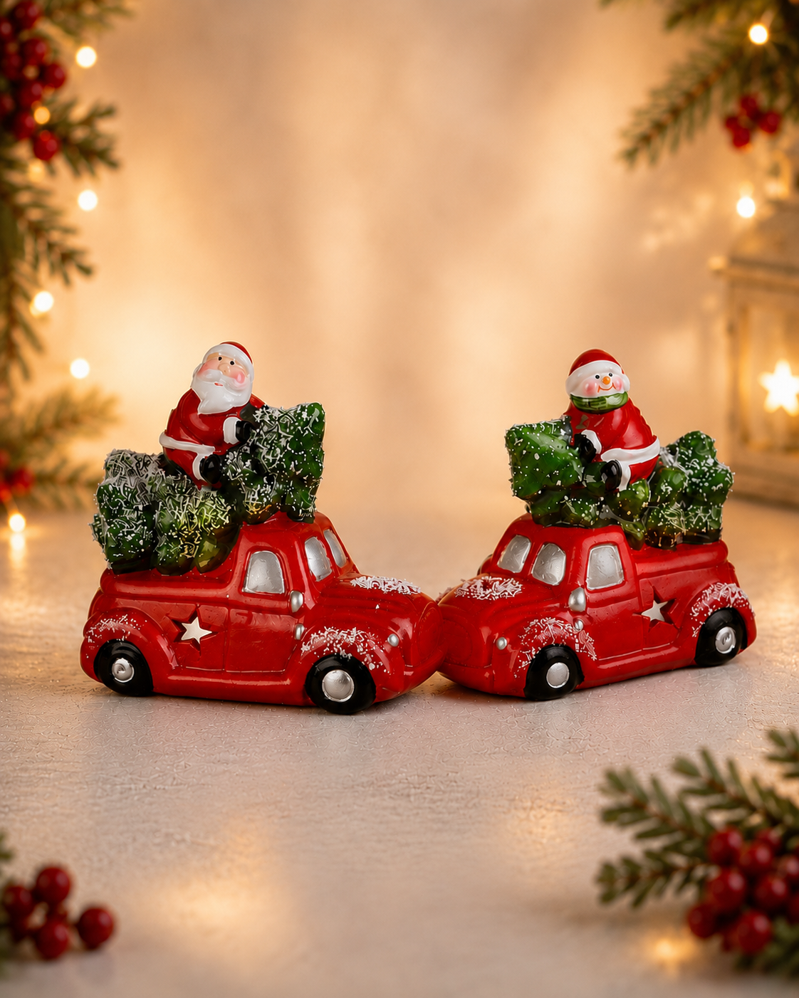THD775 Light-Up Santa & Snowman Christmas Car Décor